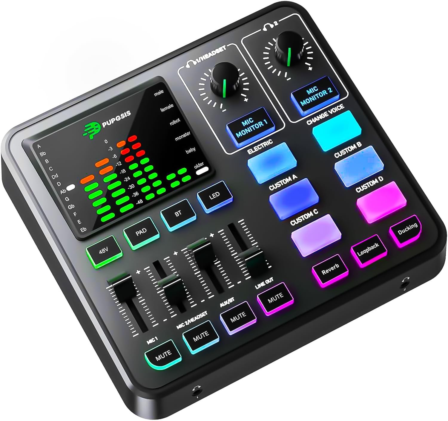 UPGSIS Gaming Audio Mixer T12 - Professional PC Streaming Soundboard with Podcast Equipment Bundle