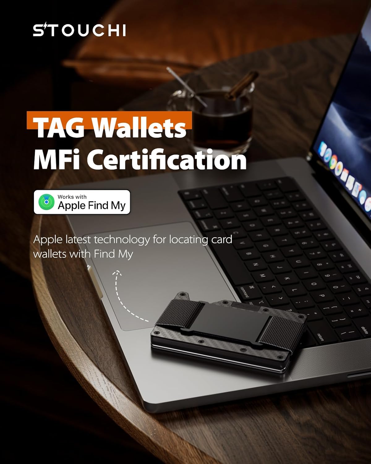 Stouchi Find My Wallet for Men Built-in AirTag Chip (iOS Only) Slim Smart