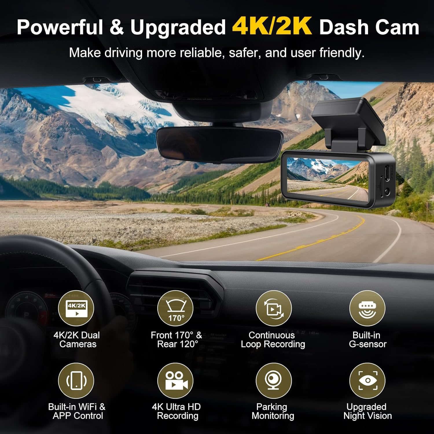 Dash Cam, 4K+2K Full HD Dash Cam Front and Rear