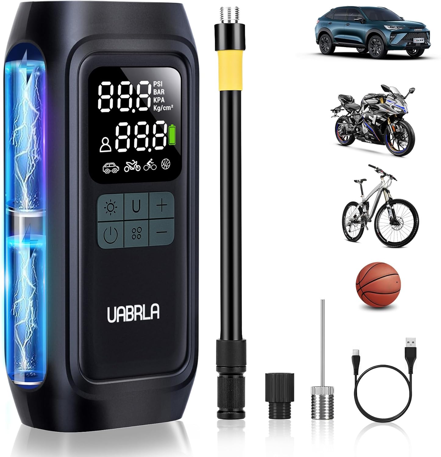 UABRLA Tire Inflator Portable Air Compressor, 20000mAh & 2X Faster Inflation Electric Air Pump for Car Tires, Cordless Auto-Off Bike Tire Pum