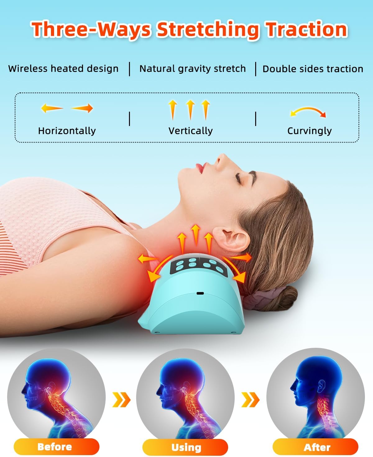 Multifunctional wireless heated neck strecher