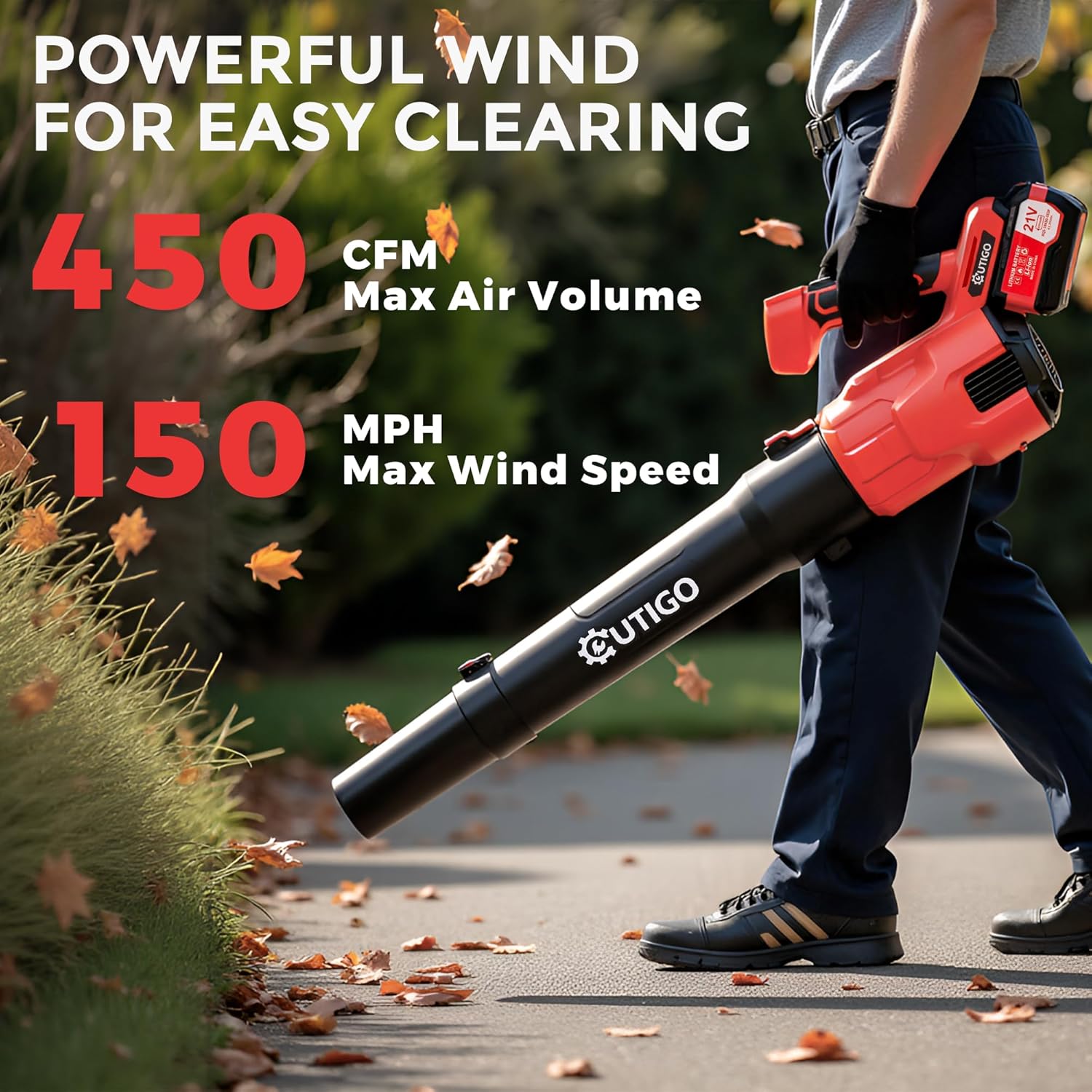 Outigo Cordless Leaf Blower, Leaf Blower with 2 * 4.5Ah Batteries