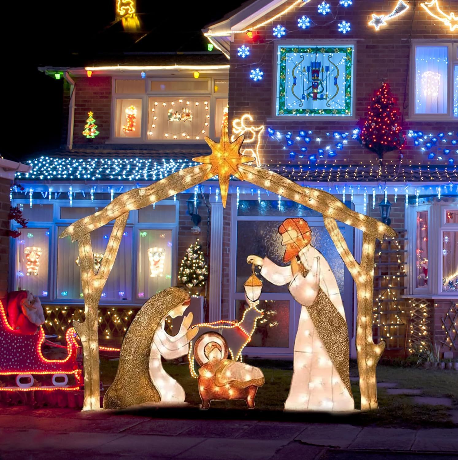 5FT Christmas Decorations Lighted Outdoor Nativity Scene Christmas Holy Family