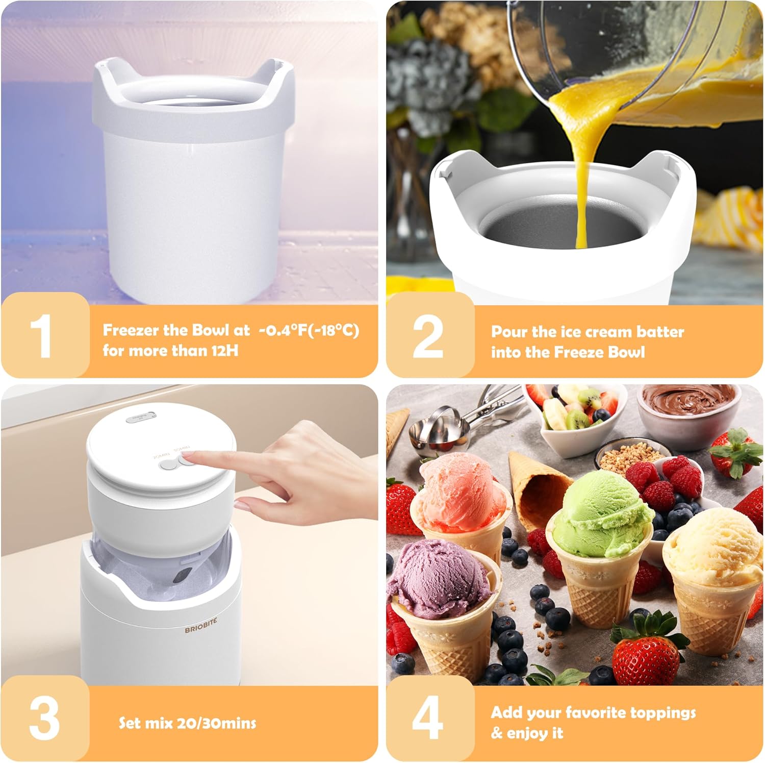 Briobite Ice cream machine BL500 Rechargeable & Compact