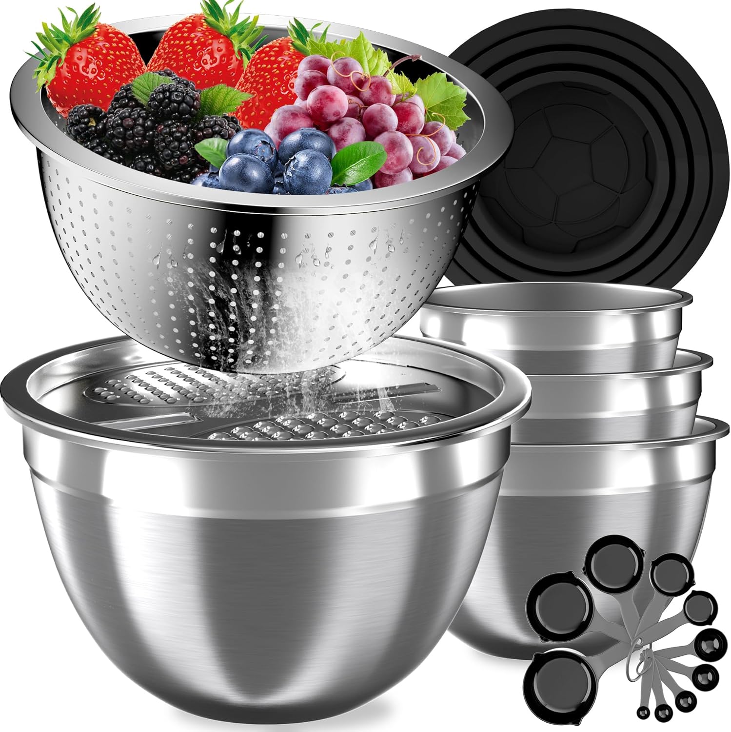 Nicdiet 5 set mixing bowl beige lids Mixing Bowls with Lids Set, Stainless Steel Mixing Bowls,Nesting Storage