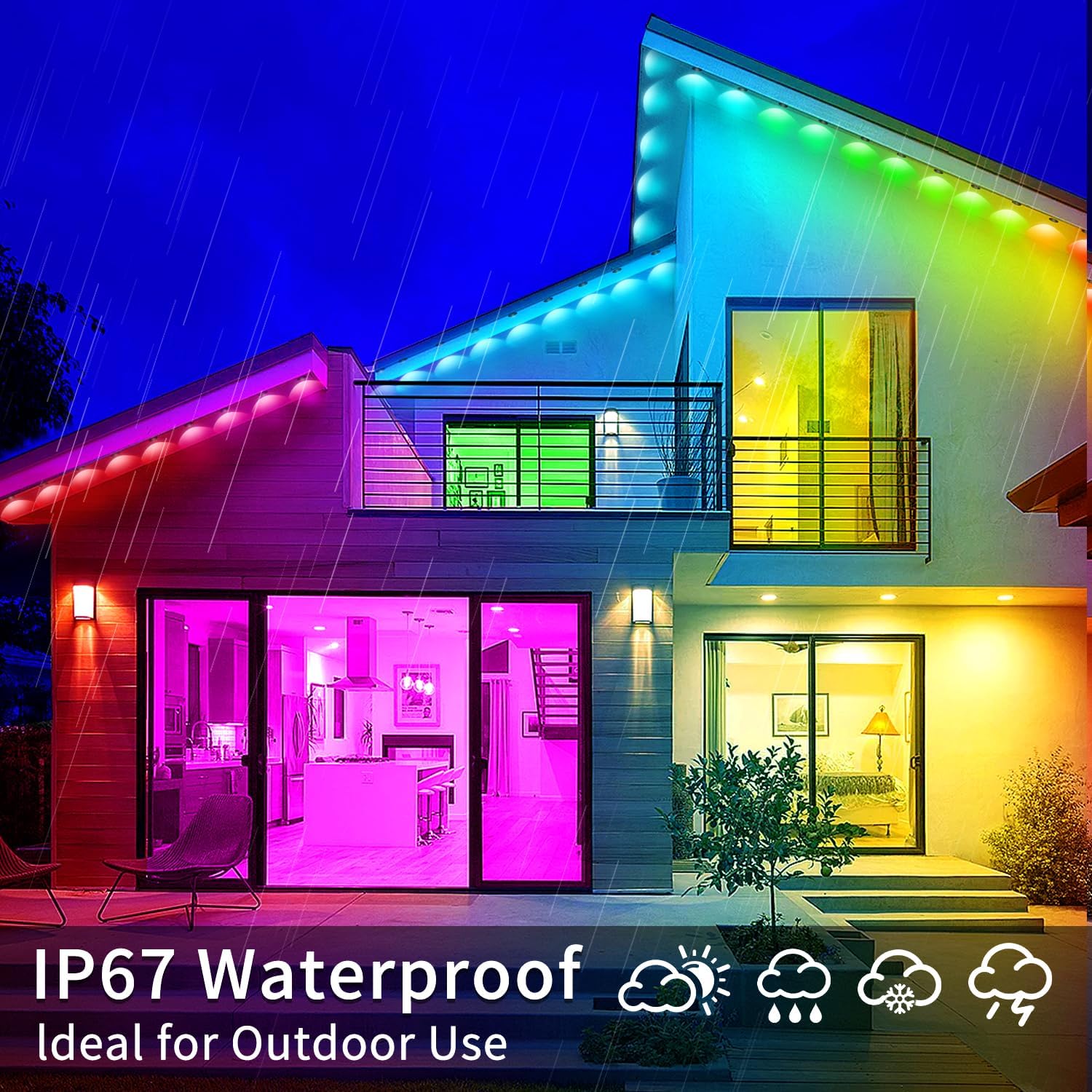 50ft RGB LED Eave Lights, IP68 Waterproof Outdoor Lights