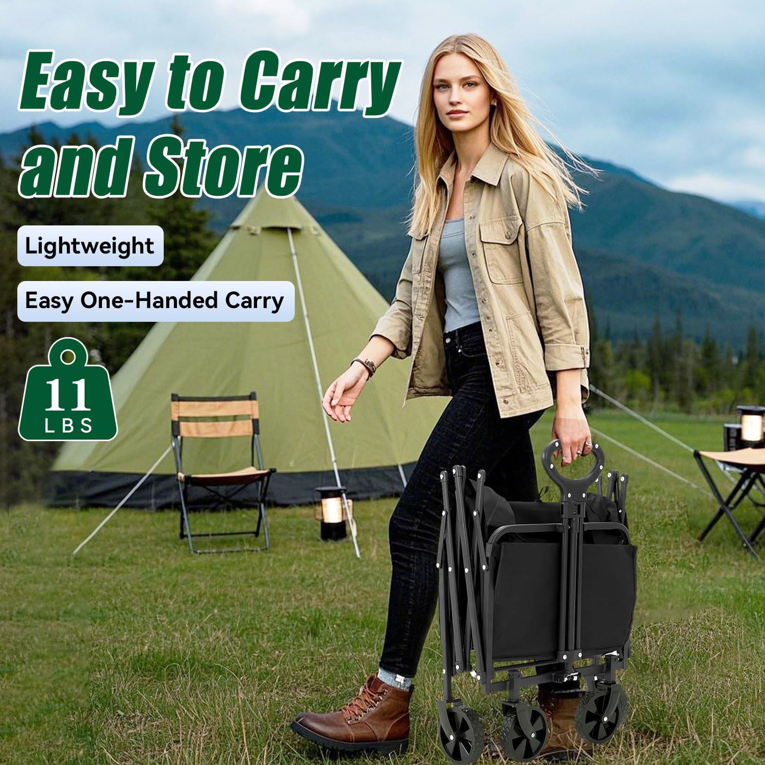 Collapsible wagon seamlessly blends practicality with a rugged, durable design