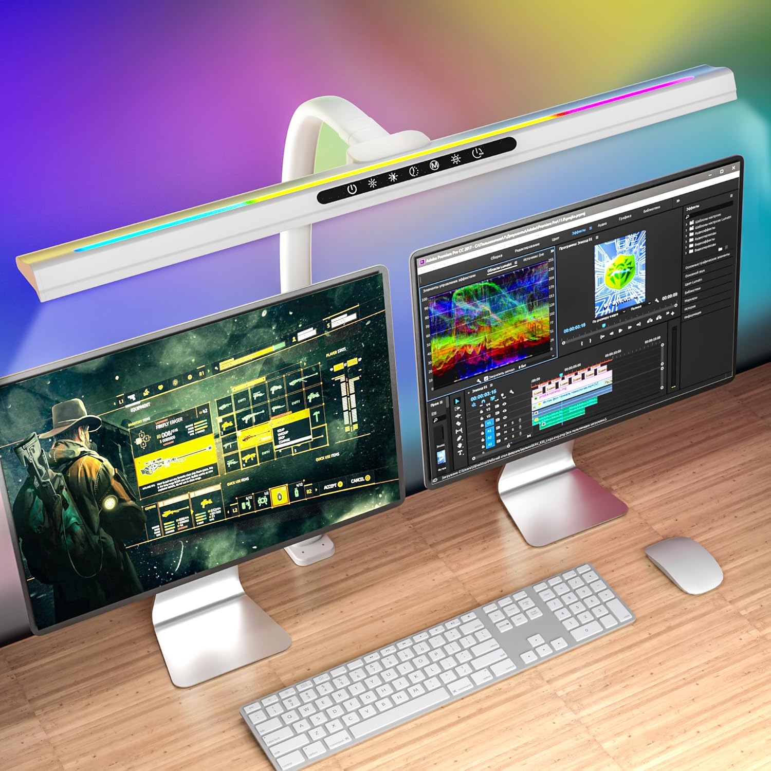 Micro-hertz 2-in-1 Desk Lamp with RGB Backlight,Architect Desk Lamps for Home Office