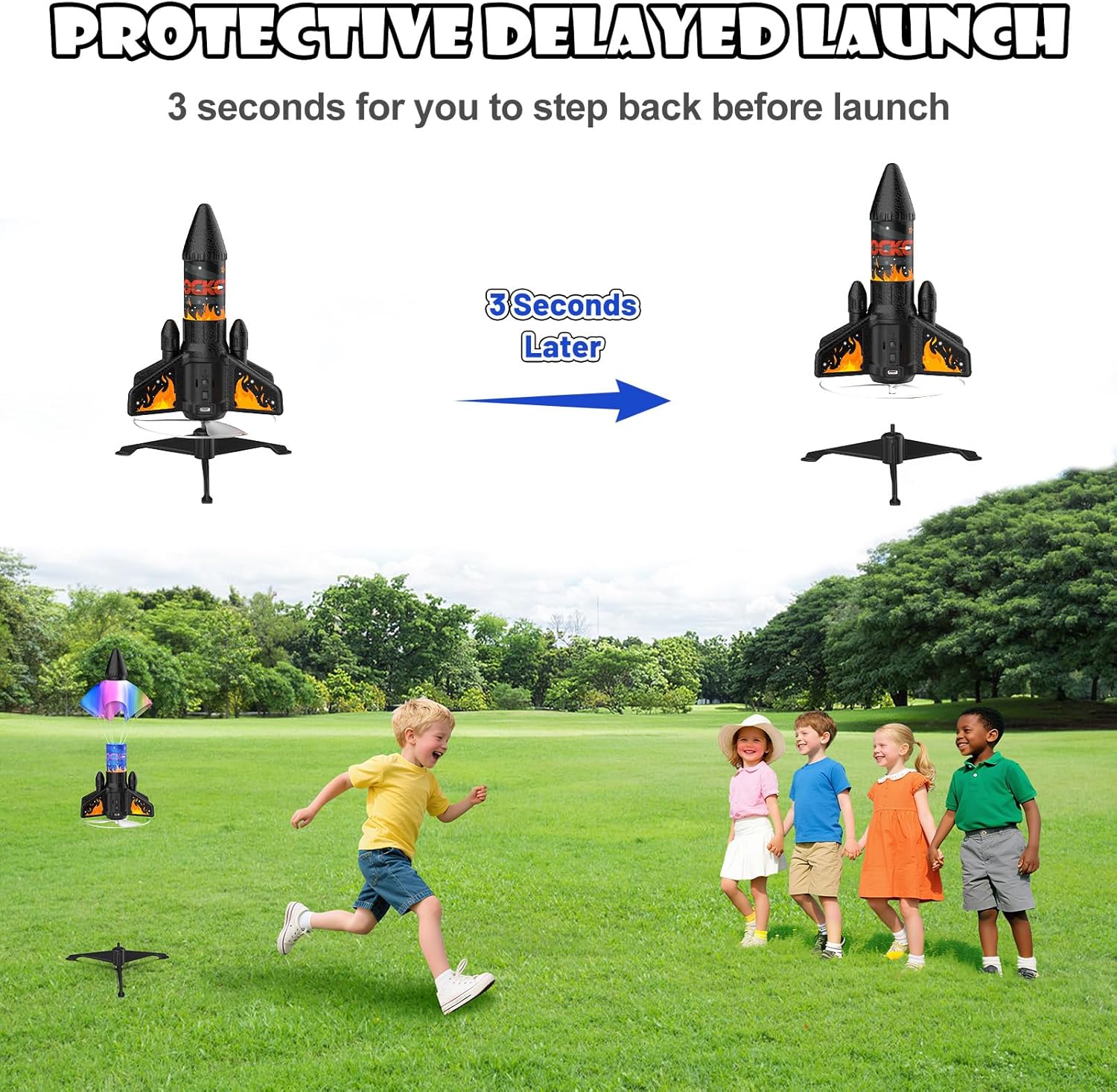 Rocket Launcher for Kids, 200 ft Self Launching Motorized Rocket Toy