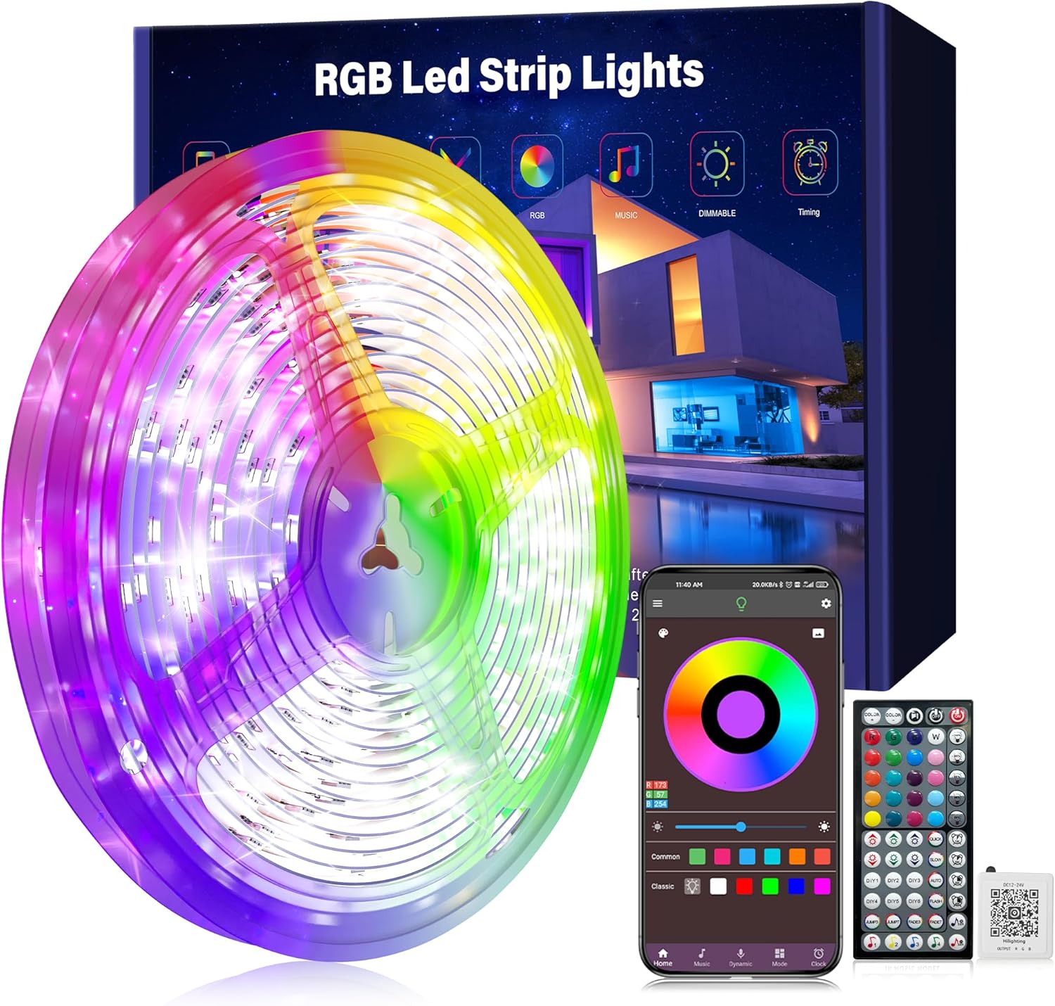 Ledagic led lights for party room 100Ft 100Ft LED Strip Lights, Smart Light with App Remote Control, RGB LED Lights