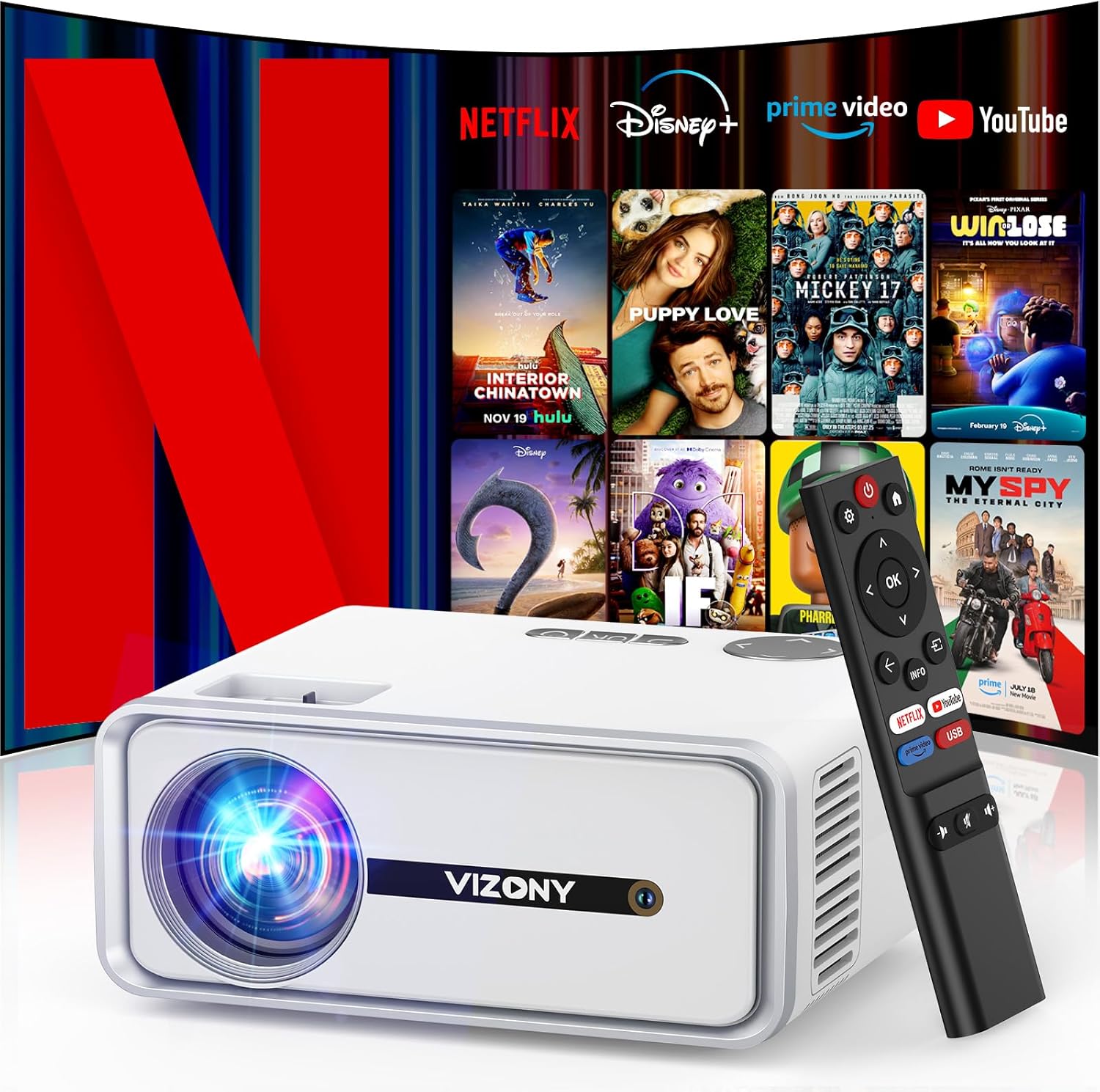 VIZONY Native 1080P Smart Projector. Officially supporting Netflix and Dolby Audio