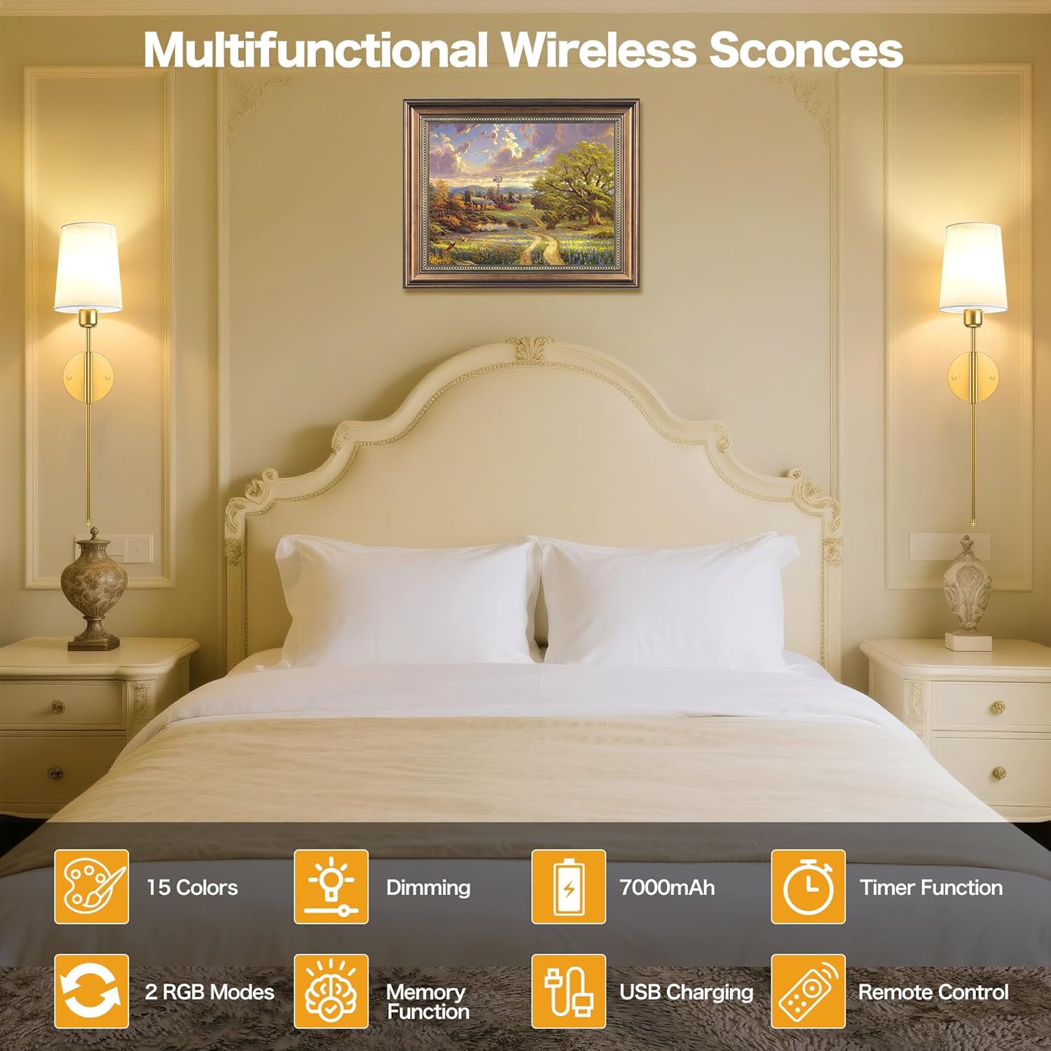ECOHOM 25.6 inch Battery Operated Wall Sconces Set of 2, Wireless Wall Lights with Rechargeable