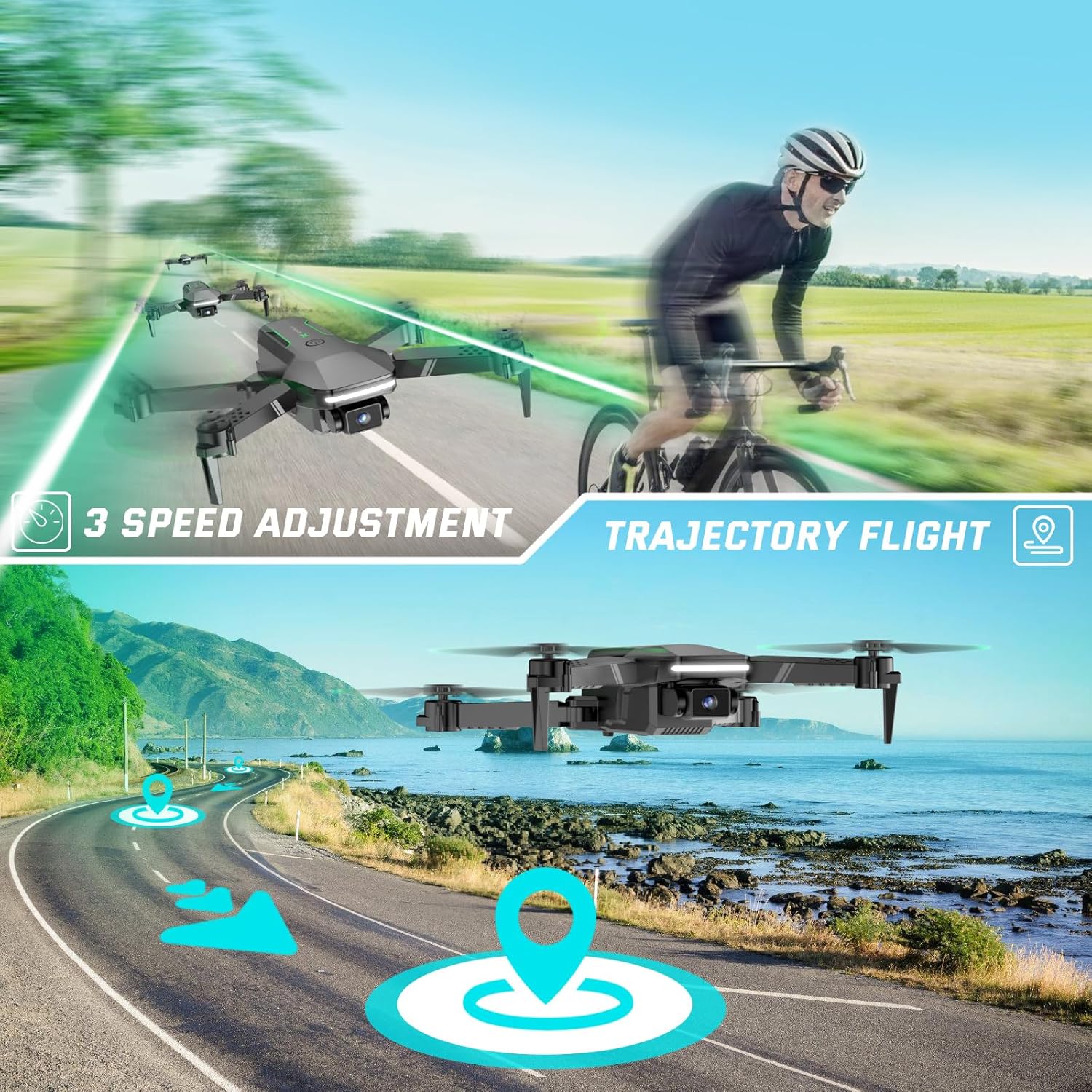 S80 Drone with Camera for Adults, 1080P HD FPV Mini Drones for Kids Beginners with Auto Hover, One Key Start, Voice/Gesture/Remote Control Helicopter Toys/Gift for Boys 2 Batteries Carry Case
