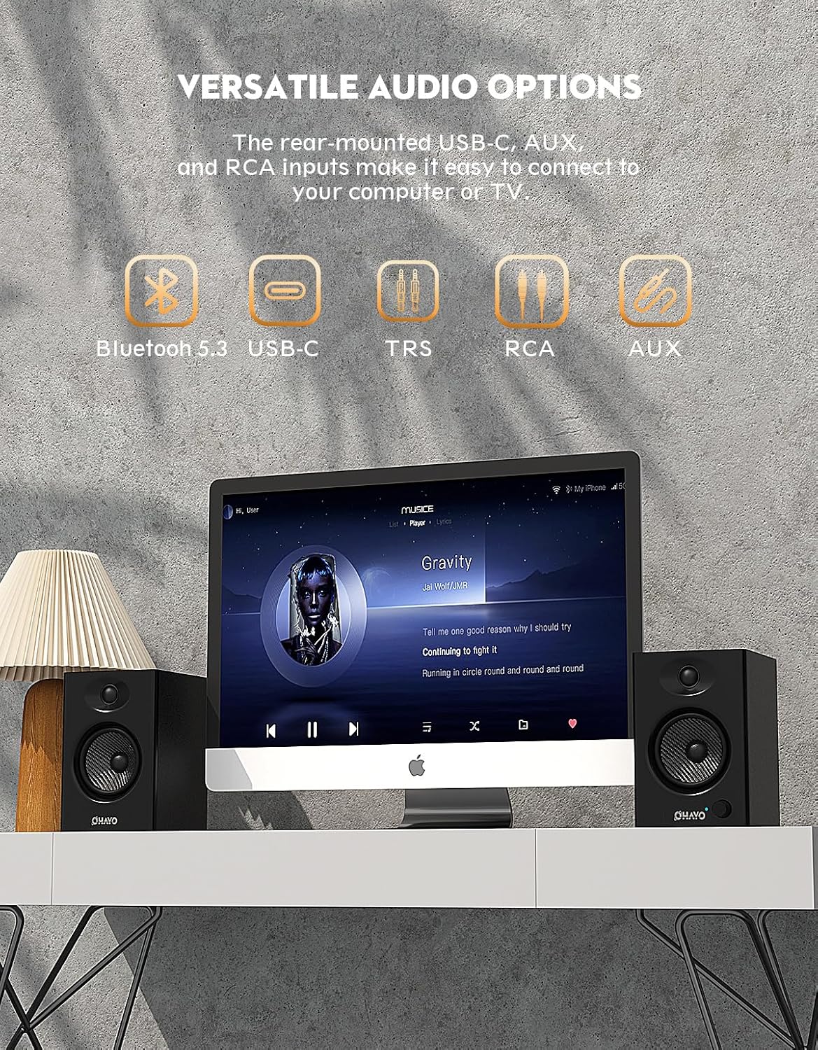 OHAYO 60W Computer Speakers for Music and Gaming, Active Bluetooth 5.3, Black