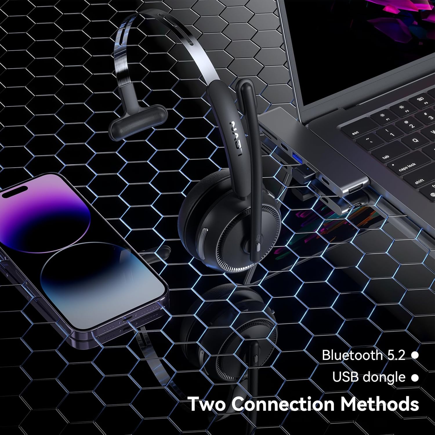 LEVN Wireless Headset with Microphone & Mute Button CT002