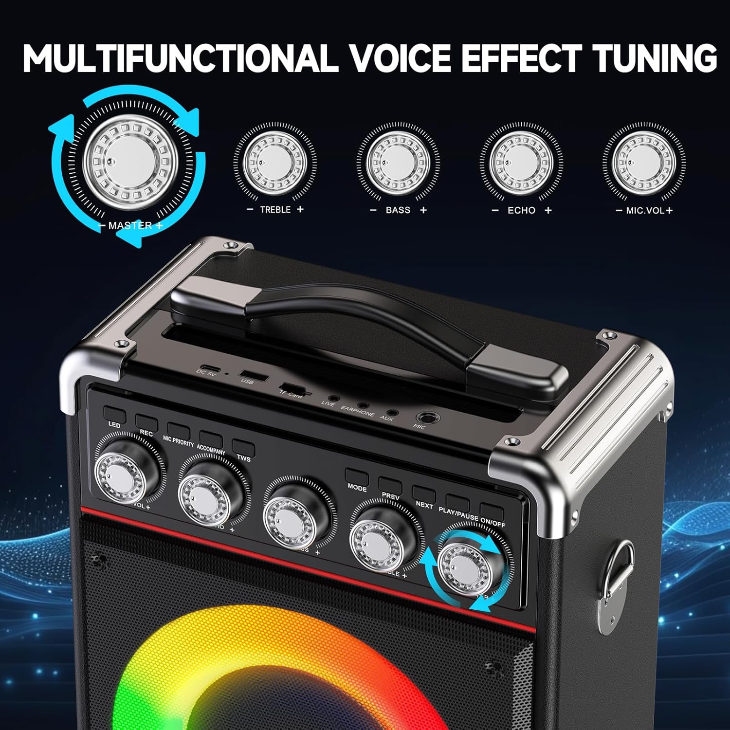 Jokmic Portable Karaoke Machine 2 Microphones RGB LED Bluetooth