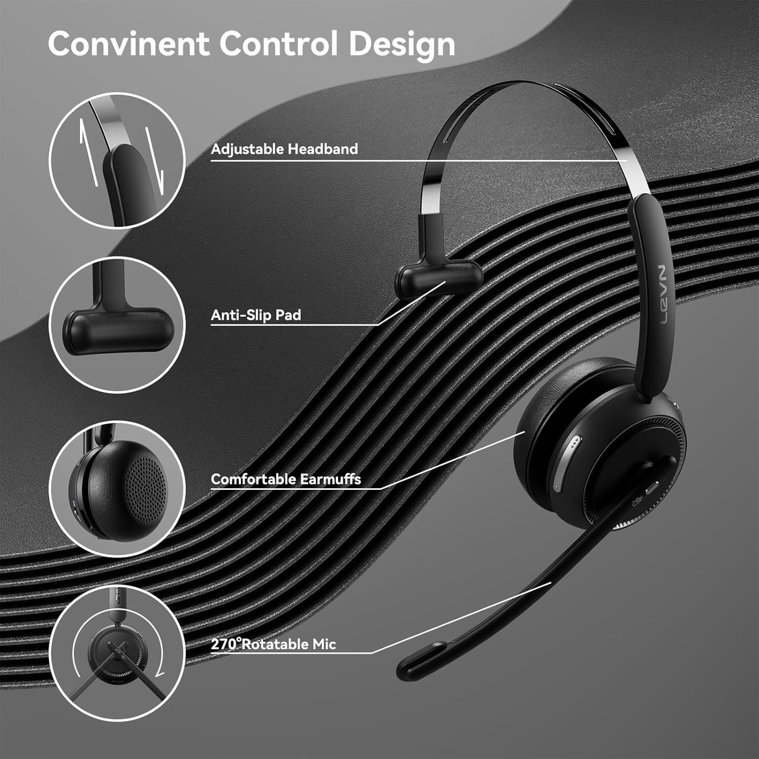 LEVN Wireless Headset with Microphone & Mute Button CT002
