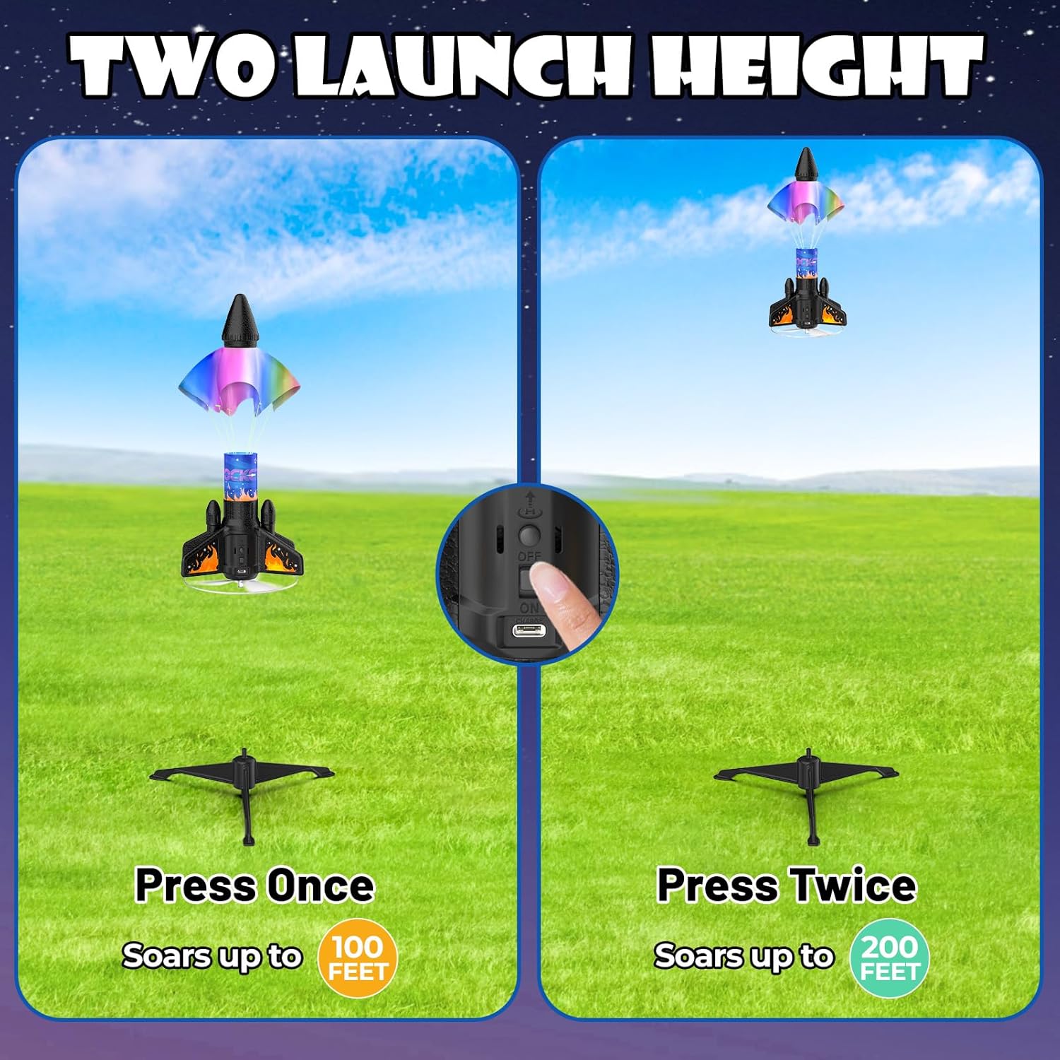 Rocket Launcher for Kids, 200 ft Self Launching Motorized Rocket Toy