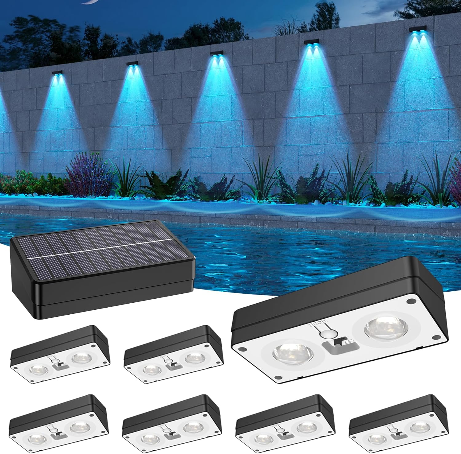 ZCX Solar Fence Lights Outdoor, IP65 Waterproof Designed with 12 Modes RGB