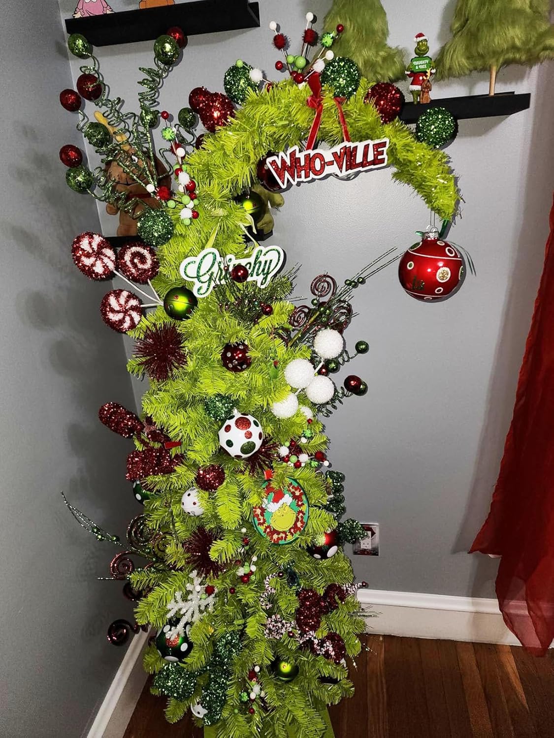 5 Ft Pre-lit Christmas Tree with Metal Stand - Artificial Whimsical Unique Curved Shape Holiday Xmas Tree with Warm White Lights - Holiday Carnival Party.