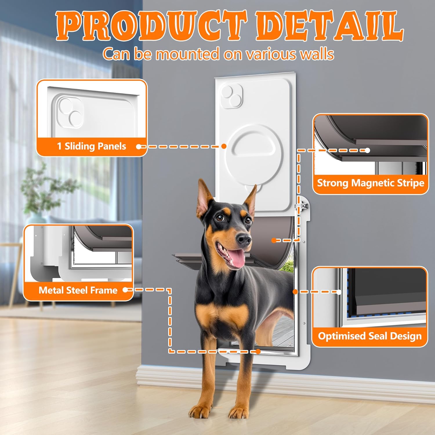 Miaotong Large Dog Door – Double Flap, Steel Frame, Wall Mount