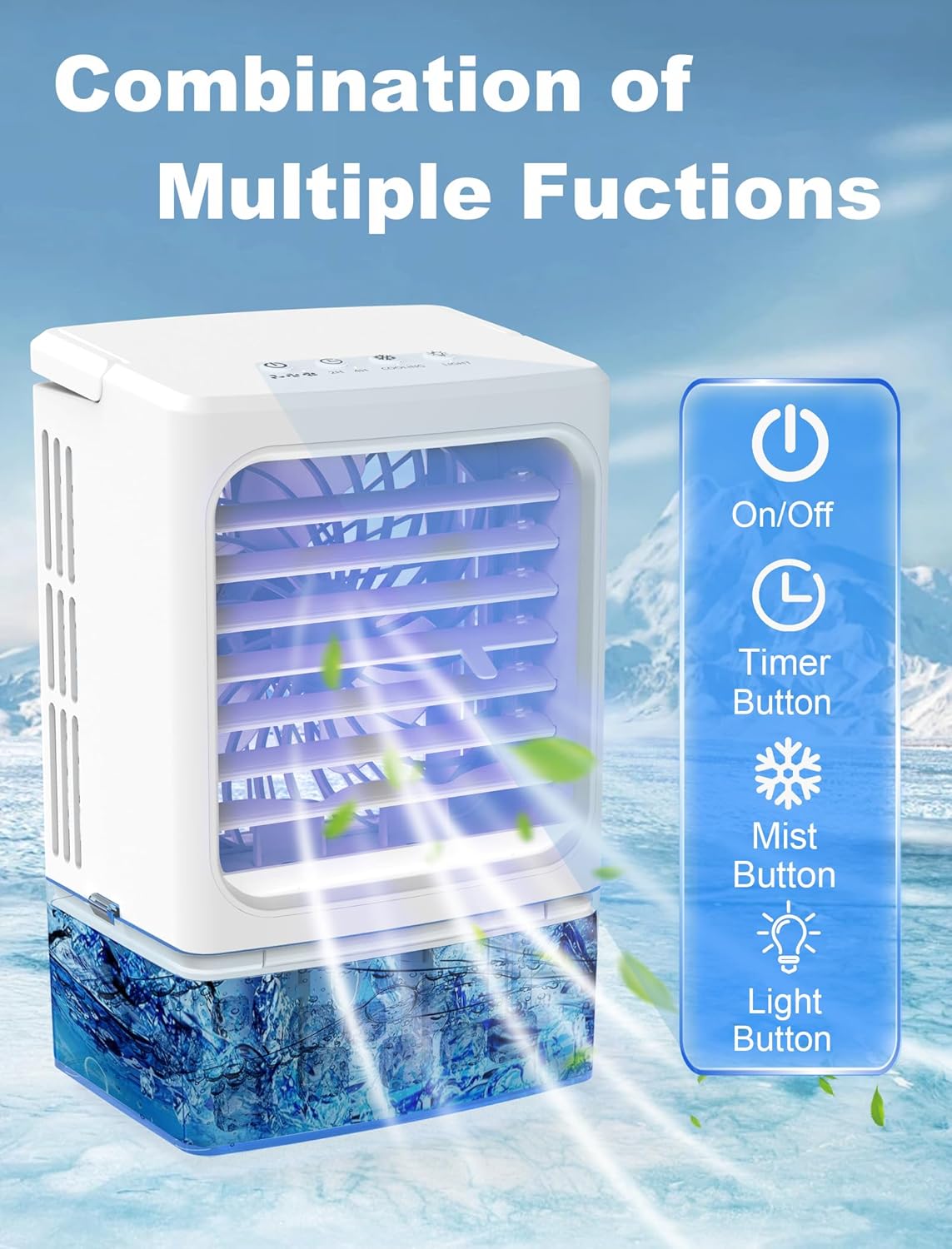 Portable Air Conditioners, 900mL Evaporative Air Cooler with 3 Speeds 7-Color Night Lights