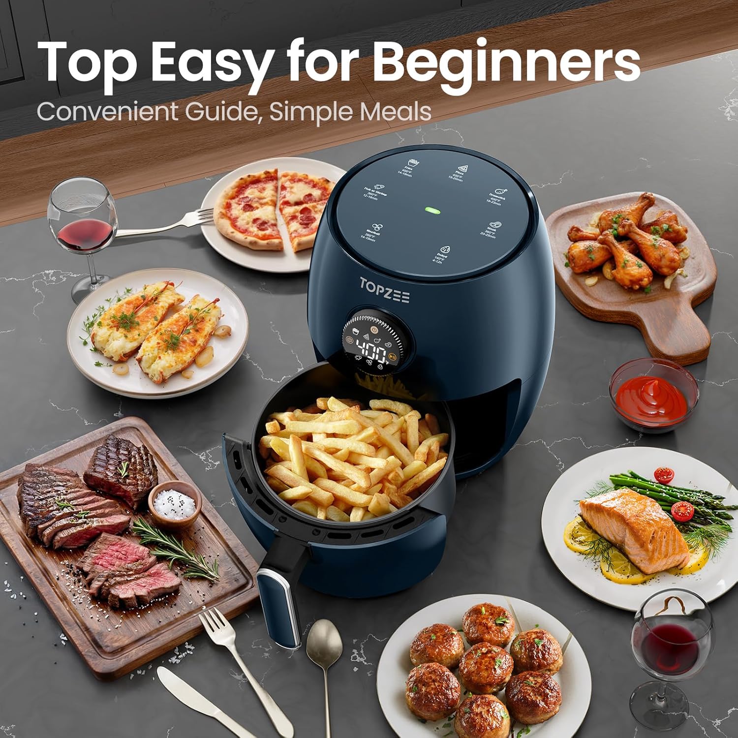 Airfryer, Bake, Roast, Reheat, 98% Less Oil, Adjustable Temperature Control w/ 60min Timer