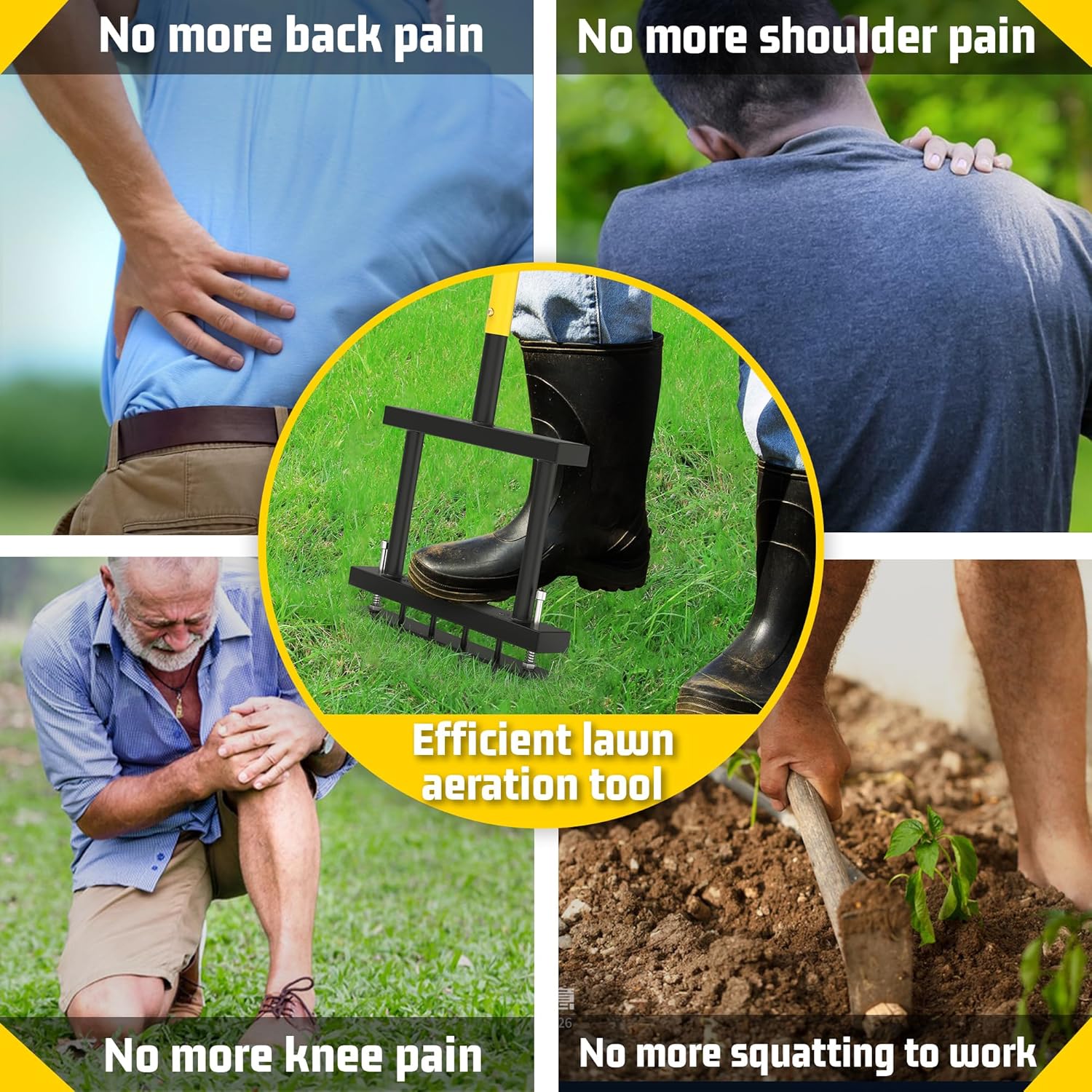 4-Spike Lawn Aerator Tool - Spring-Loaded Manual Soil Aerator for Healthier Grass