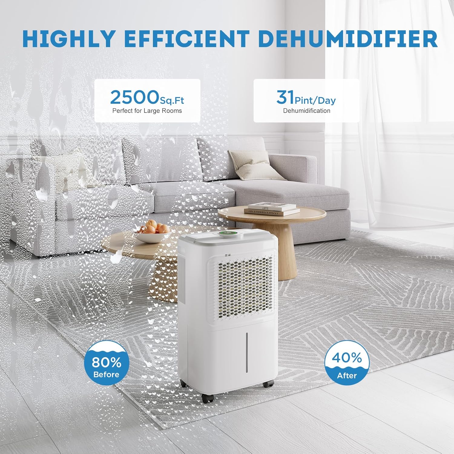 Blauwhal PD14BS Dehumidifier is designed for basements and large rooms up to 2,500 sq. ft.,