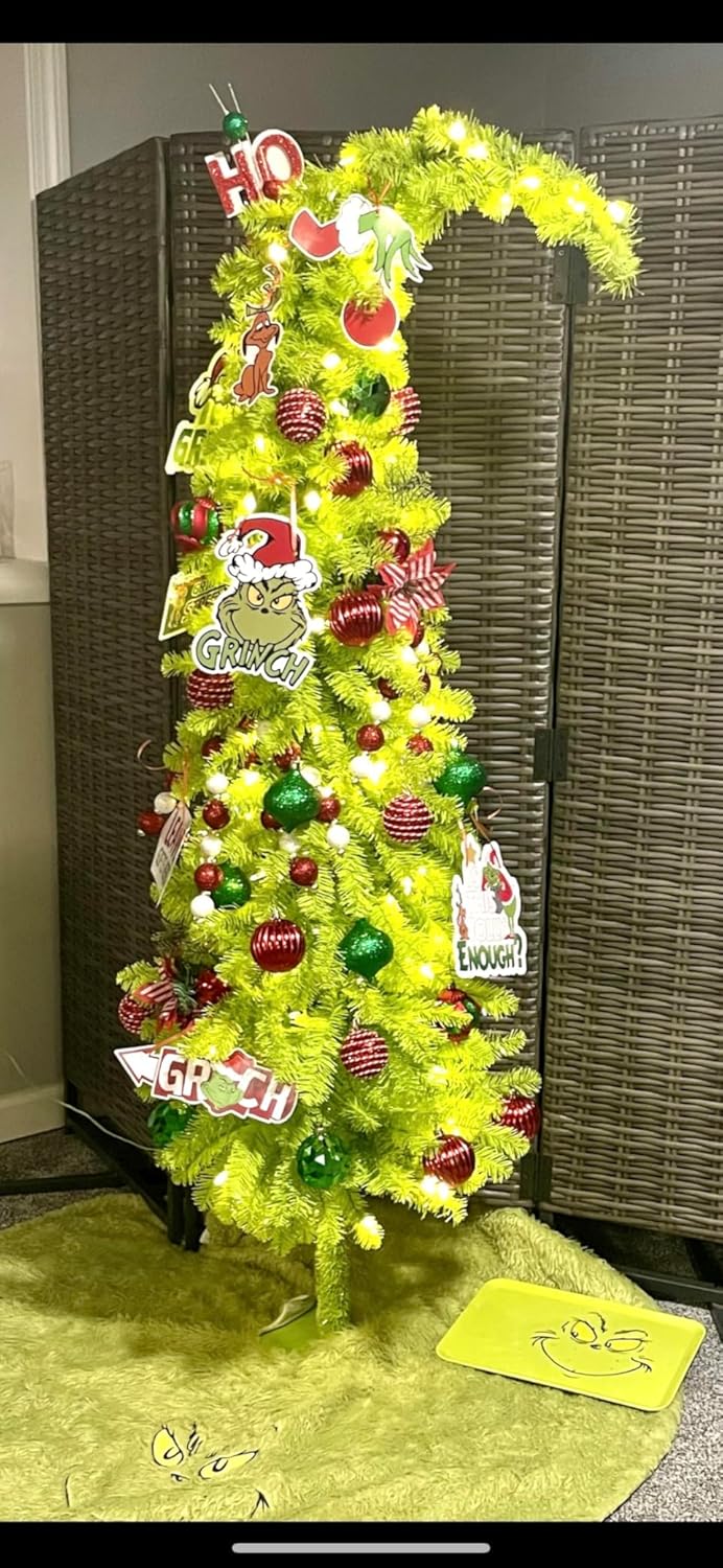 5 Ft Pre-lit Christmas Tree with Metal Stand - Artificial Whimsical Unique Curved Shape Holiday Xmas Tree with Warm White Lights - Holiday Carnival Party.
