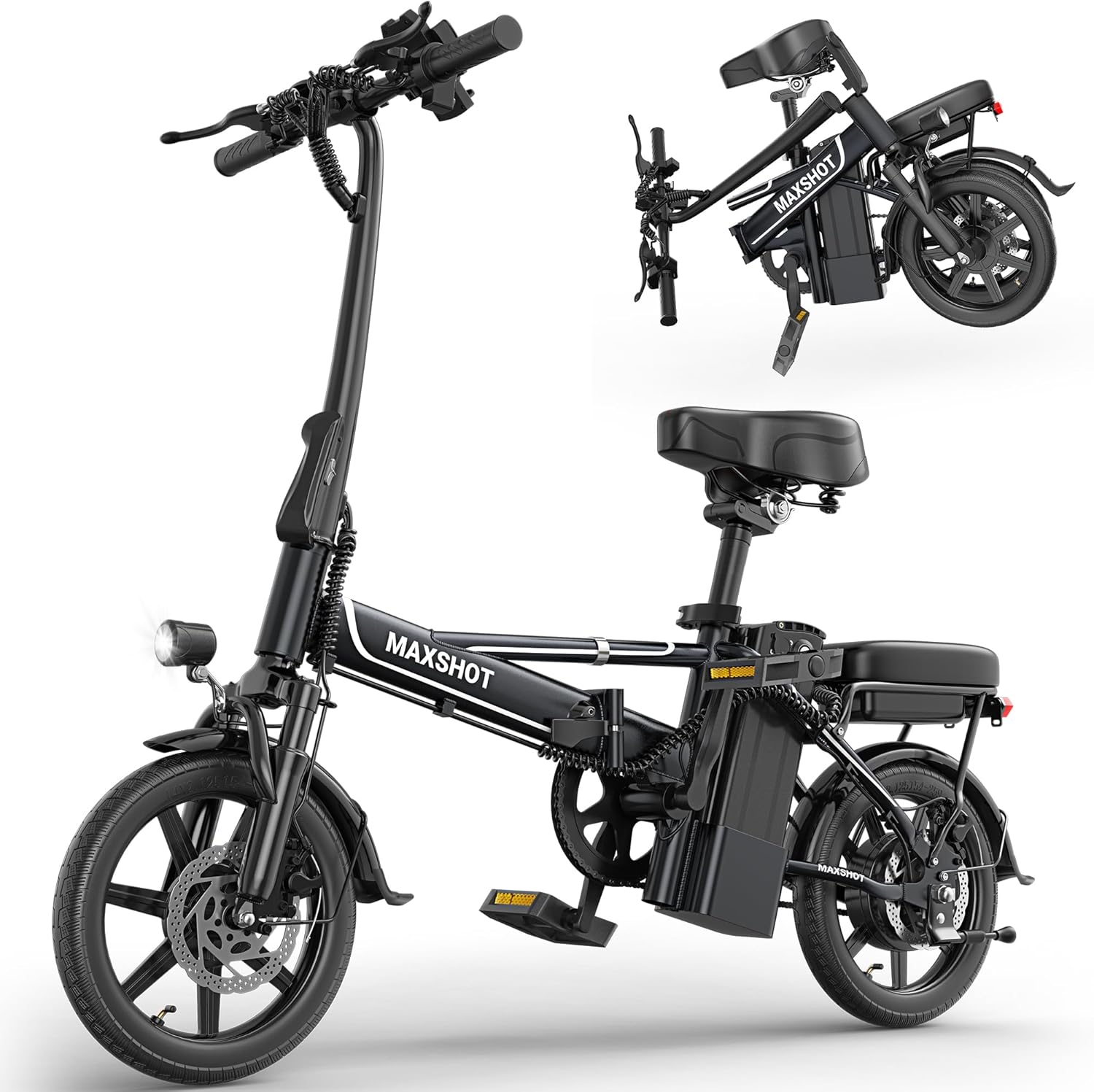 MAXSHOT Electric Bike for Adults, 14'' Adults Electric Bicycles, Peak 500W Folding Ebike