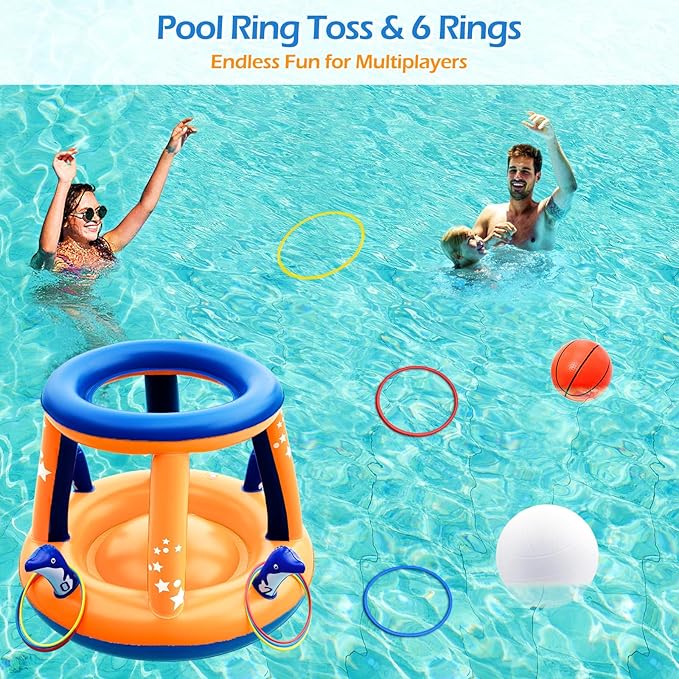 * Jasonwell Pool Toys Games Set - 3 in 1 Pool Volleyball Net Basketball Hoop Ring Toss