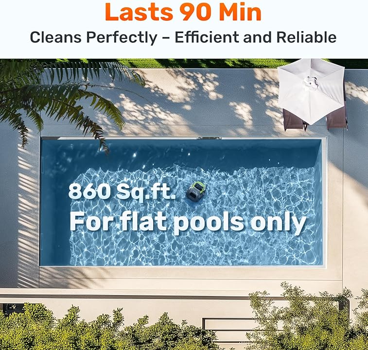 Gosvor Cordless Robotic Pool Cleaner, Lasts 90 Min, Automatic Vacuum for Above-Ground Pools
