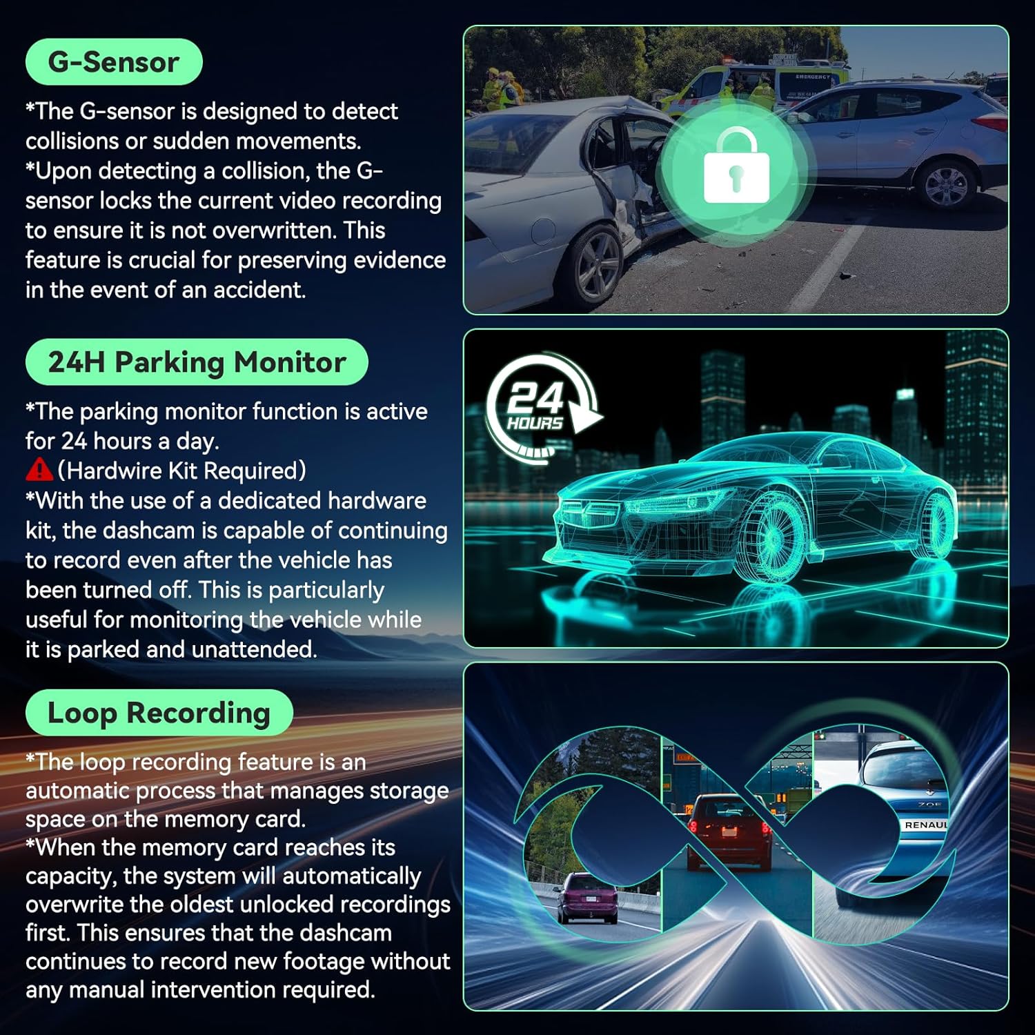 4K Mirror Dash Cam Front and Rear with Carplay&amp;Android Auto, 12'' Rear