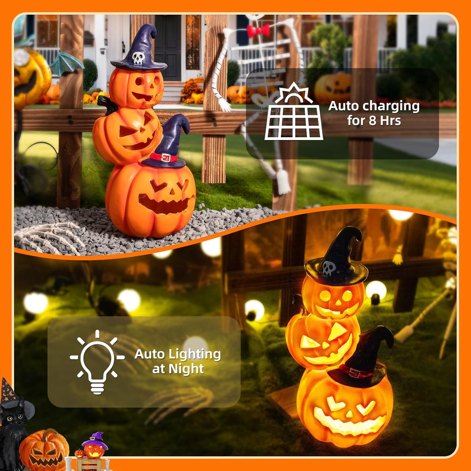 Halloween Decorations - Unique 3 Tiers Stacked Resin Jack-O-Lantern Pumpkin