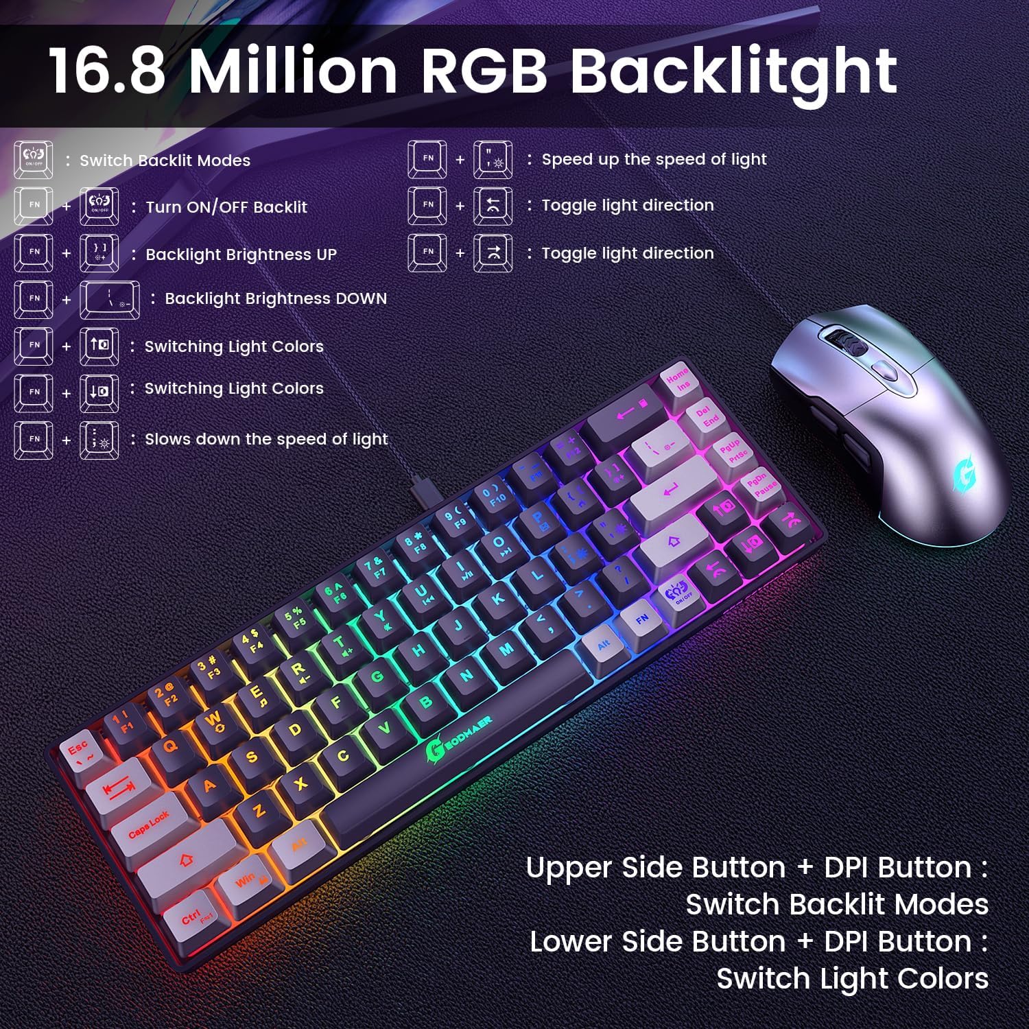 GEODMAER 65% Gaming Keyboard and Mouse Combo