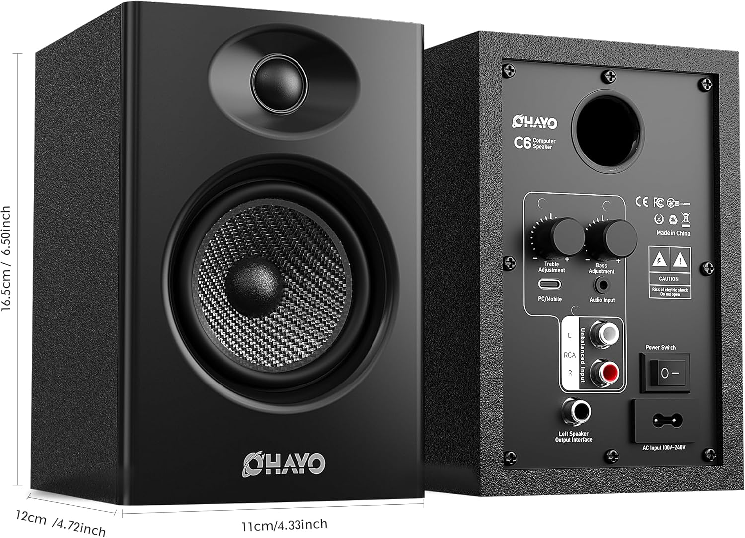 OHAYO 60W Computer Speakers for Music and Gaming, Active Bluetooth 5.3, Black