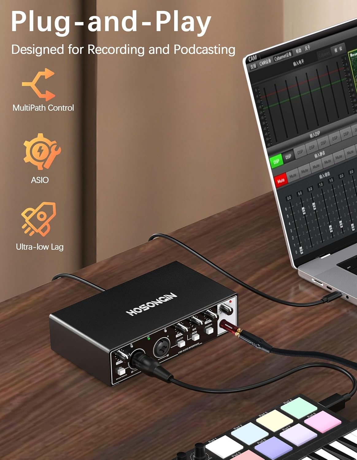 Hosongin USB audio Interface Professional Recording Sound card