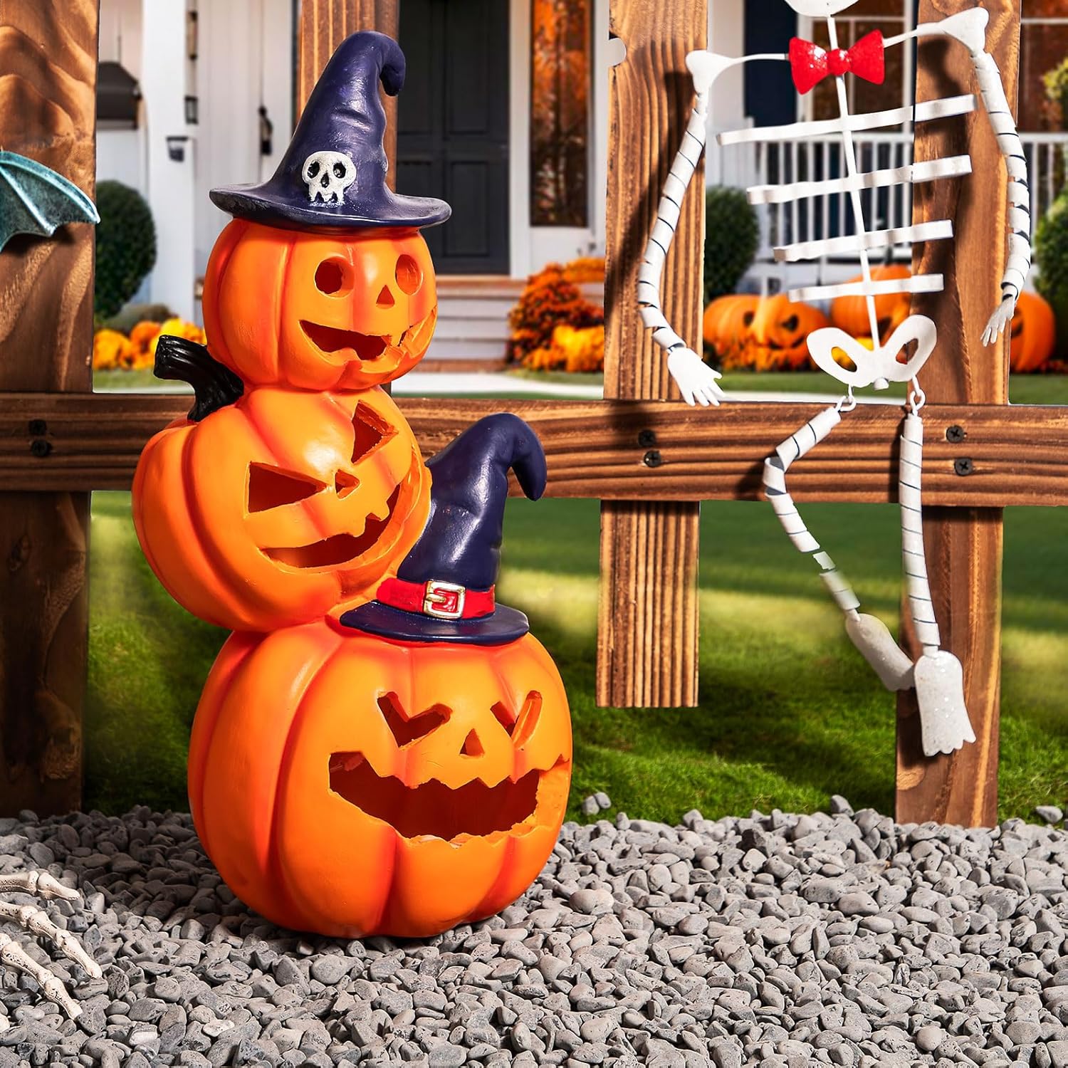 Halloween Decorations - Unique 3 Tiers Stacked Resin Jack-O-Lantern Pumpkin
