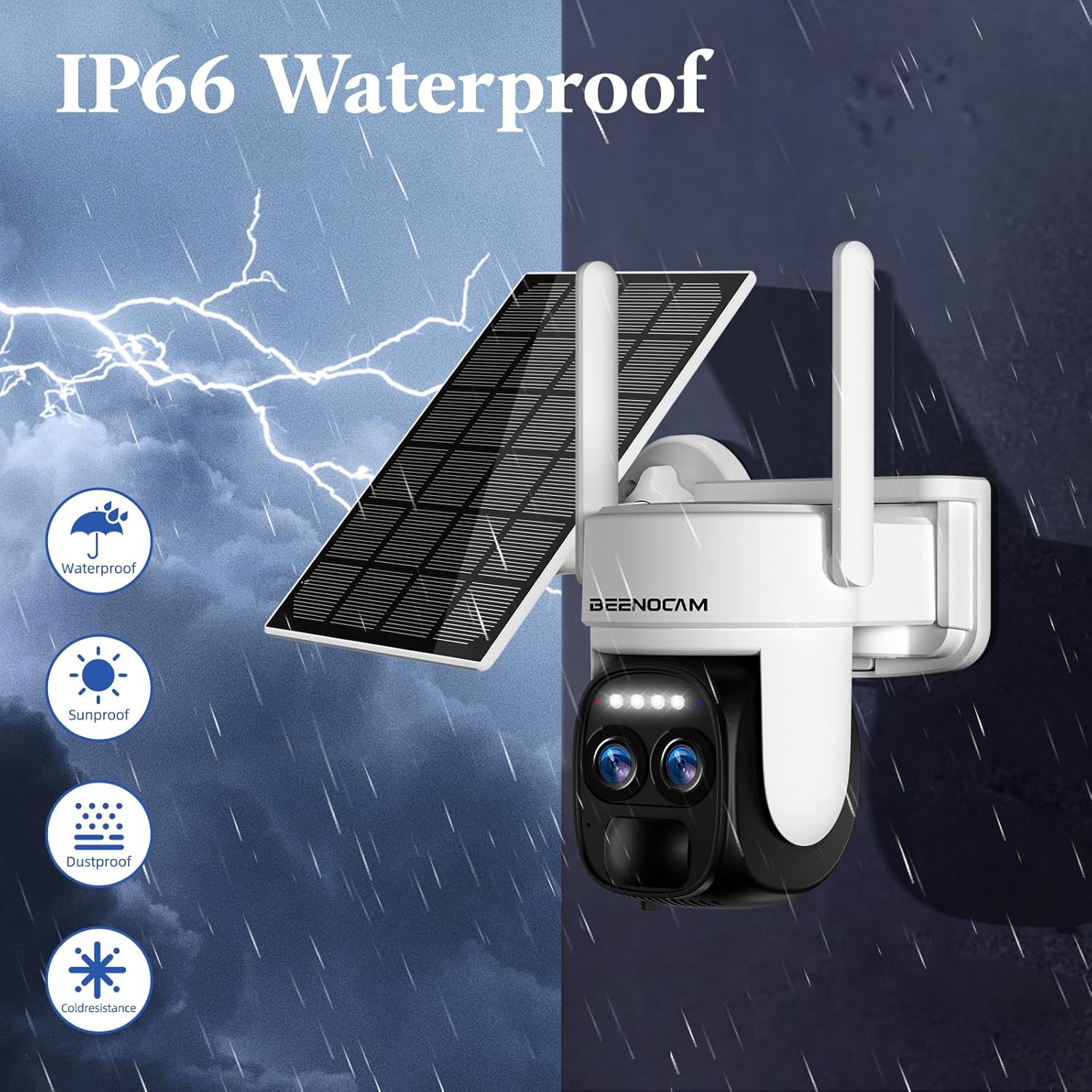 Beenocam 4k Outdoor Solar Security Camera, Wireless 8MP PTZ, Night Vision