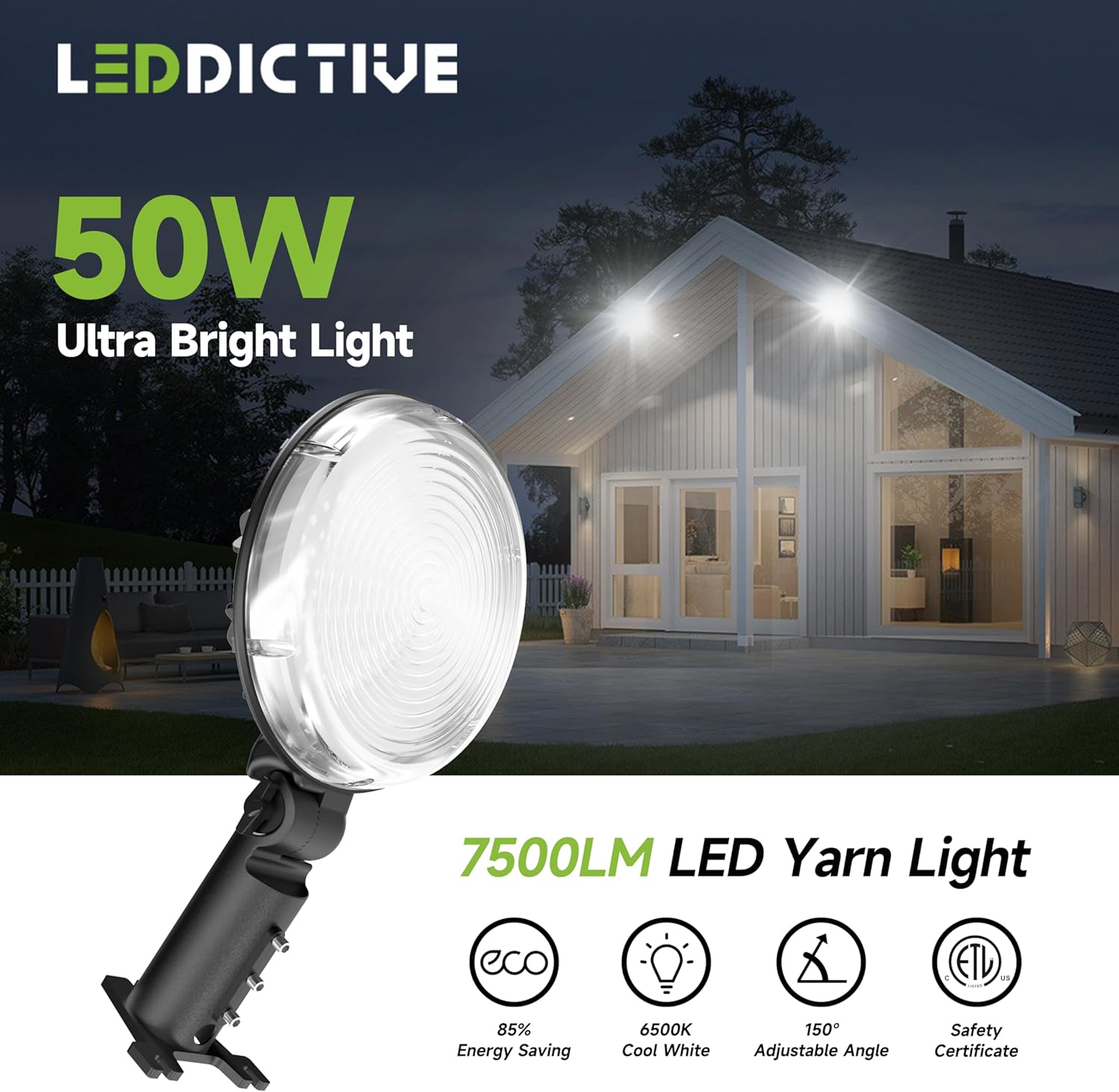 The Leddictive 50W LED Barn Light delivers 7,500 lumen