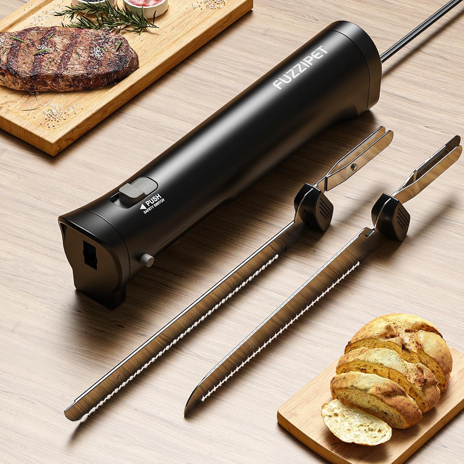 Electric Knife for Meat Slicing - 4 Stainless Steel Blades | Bread & Cheese Cutter