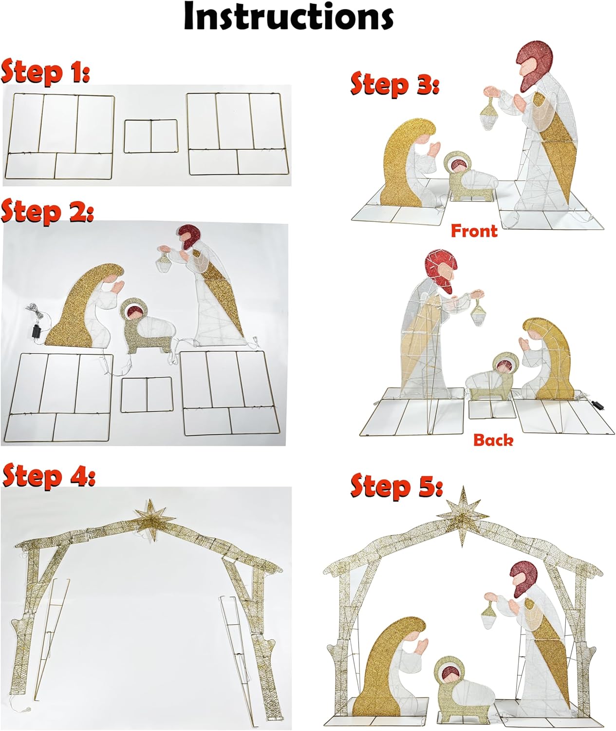 5FT Christmas Decorations Lighted Outdoor Nativity Scene Christmas Holy Family