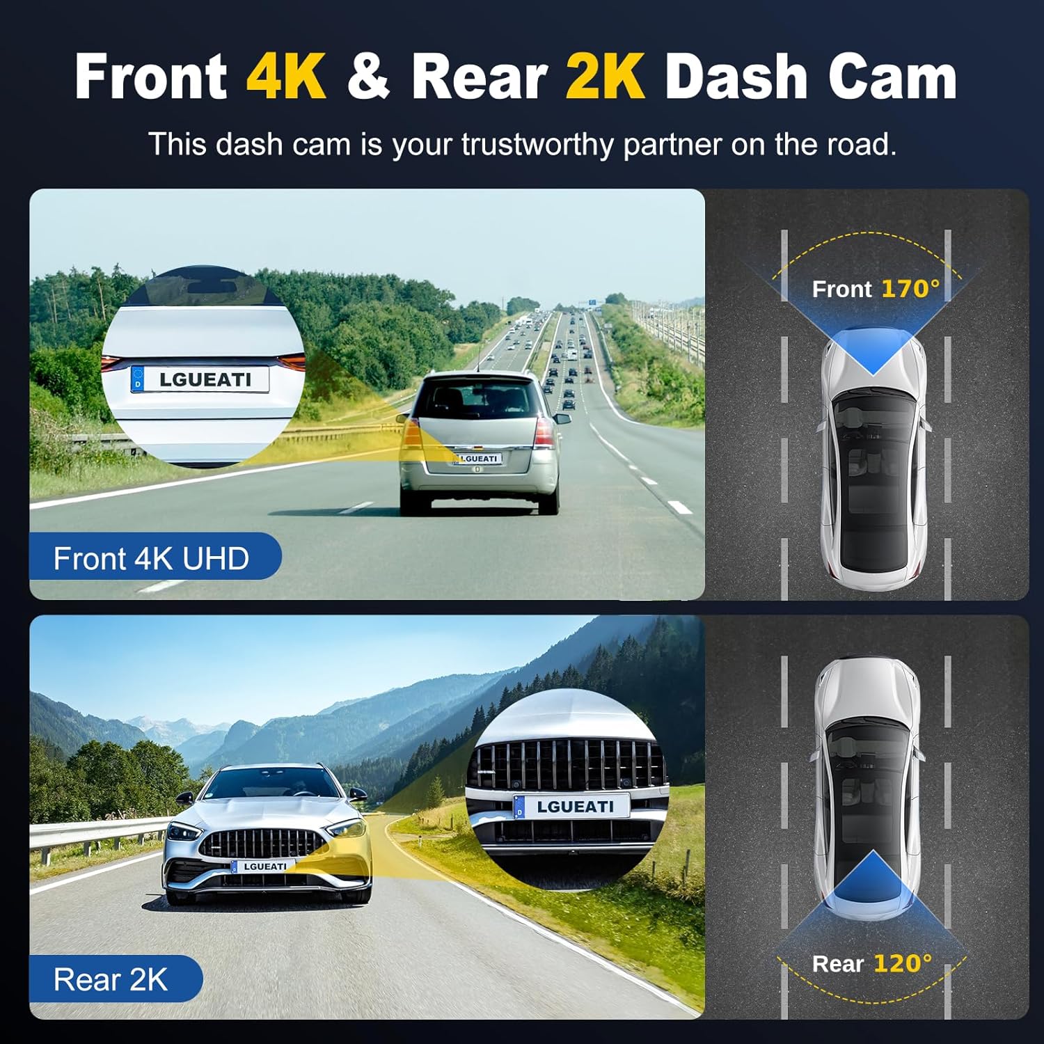 Dash Cam, 4K+2K Full HD Dash Cam Front and Rear