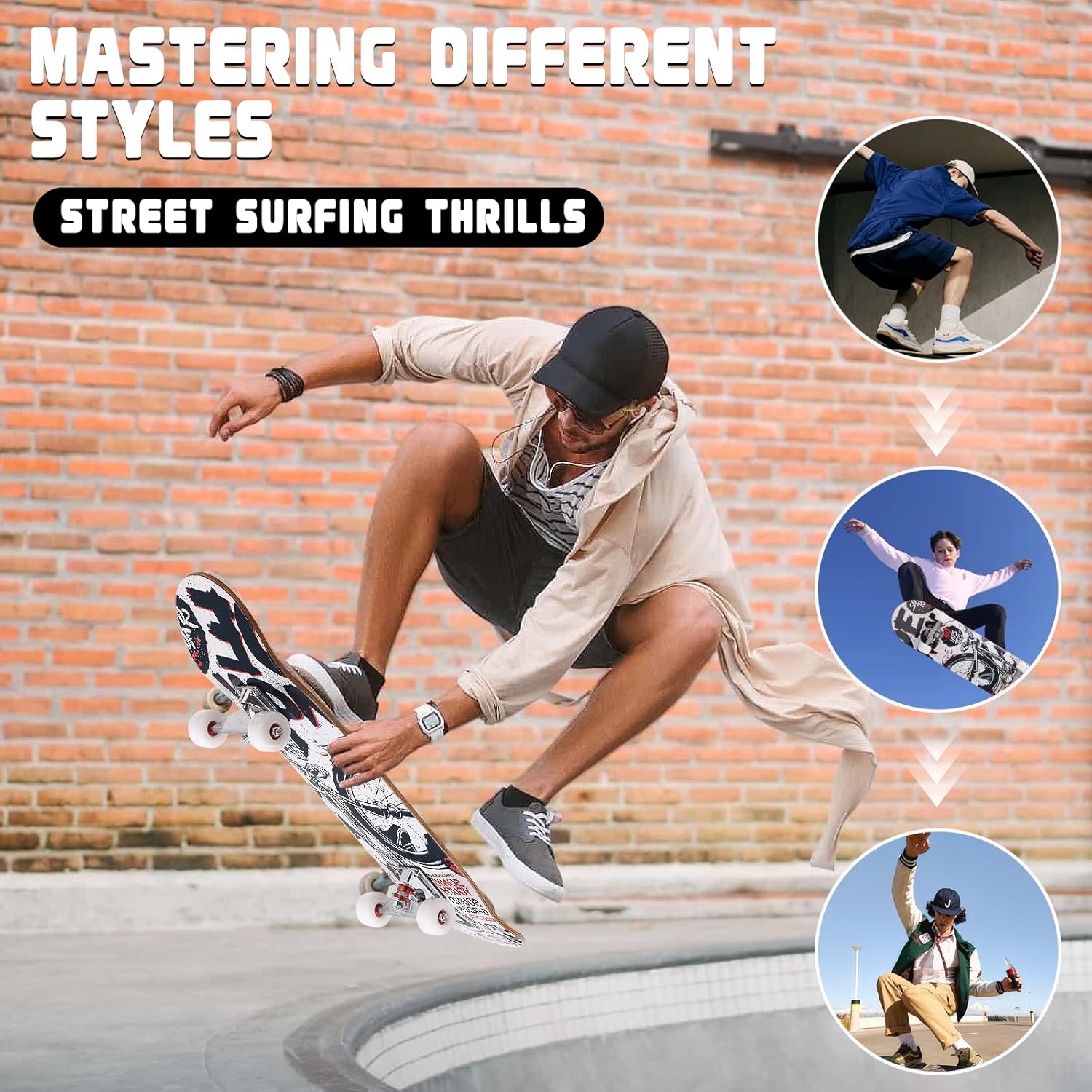 Skateboard Professional Double Kick Skateboard, 31 inch Maple Deck, ABEC-9 Bearings