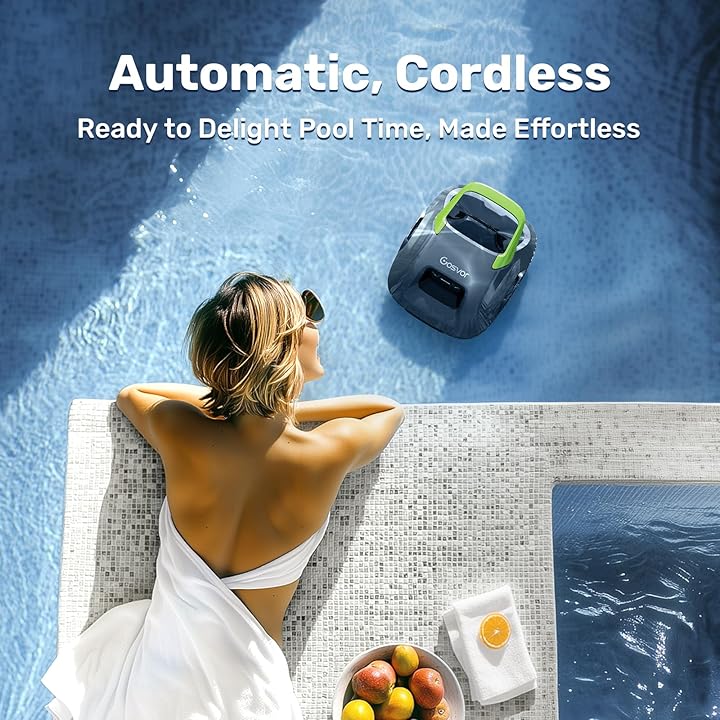 Gosvor Cordless Robotic Pool Cleaner, Lasts 90 Min, Automatic Vacuum for Above-Ground Pools