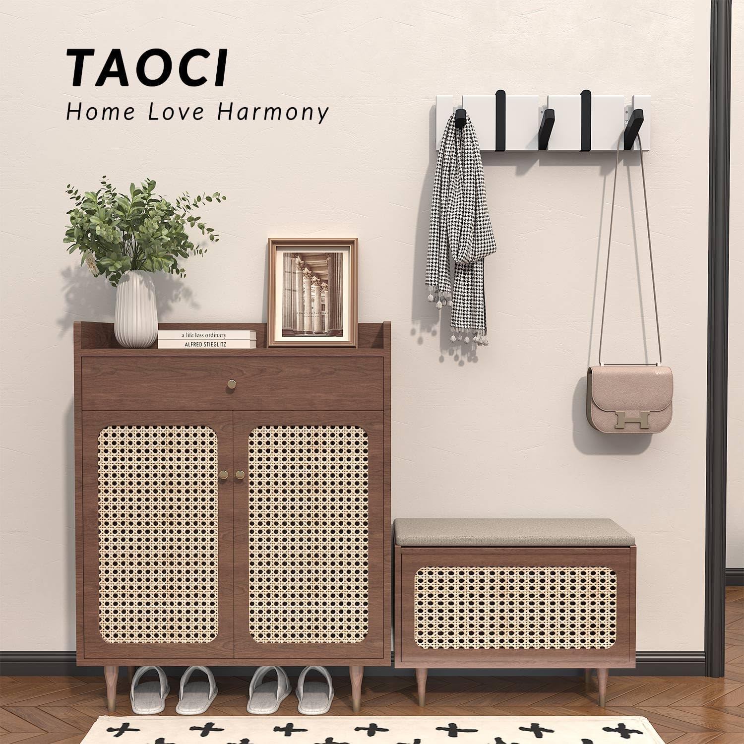 Taoci coat rack Coat Hooks Wall Mount, Clothes Hanger Shelf with Hooks, Hat Rack, Bamboo Wall Hook Rack Organizer for Entryway, Bedroom, Hallway (White)