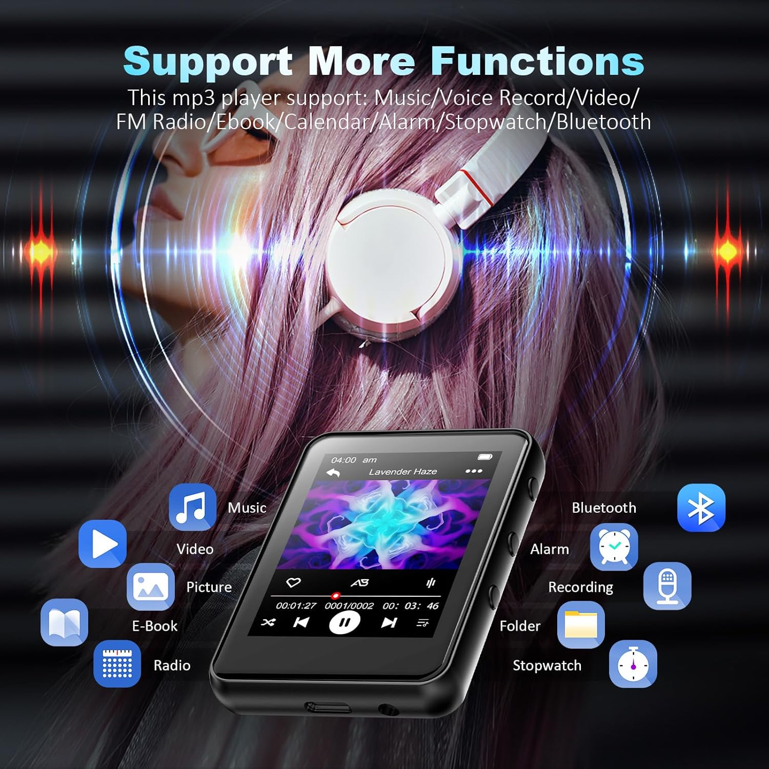 JOJOLEPAI MP3 PlayerBluetooth MP3 player is designed for active use