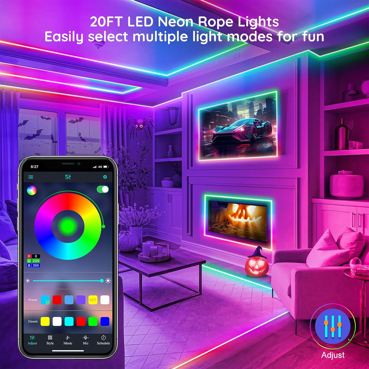 Enhance your space with FBZ 20Ft LED Rope Lights, featuring flexible neon design and IP65 waterproof rating for reliable outdoor use