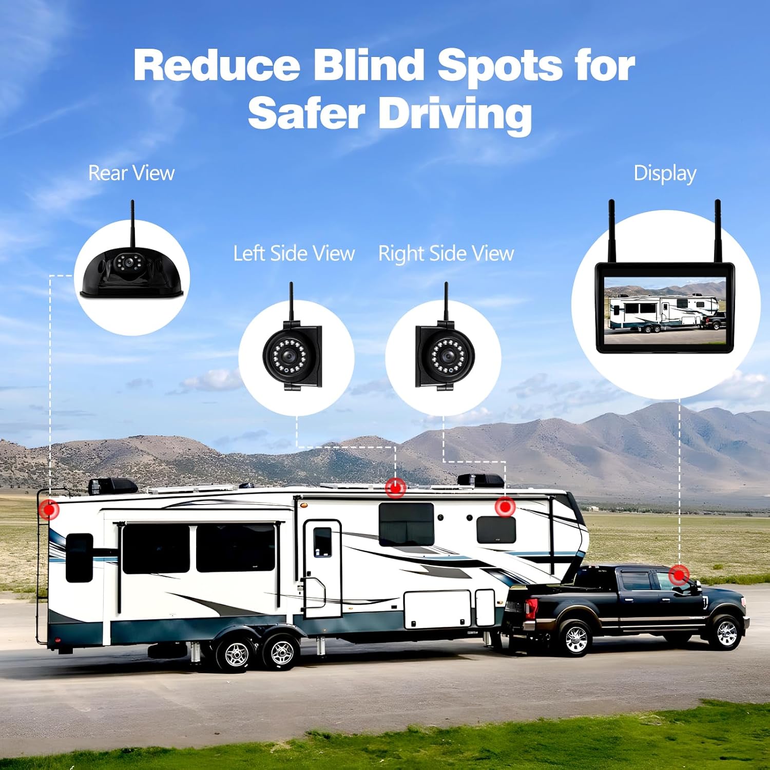 Woocarty WNKJ Wireless Backup Camera System 7" 3-Cam